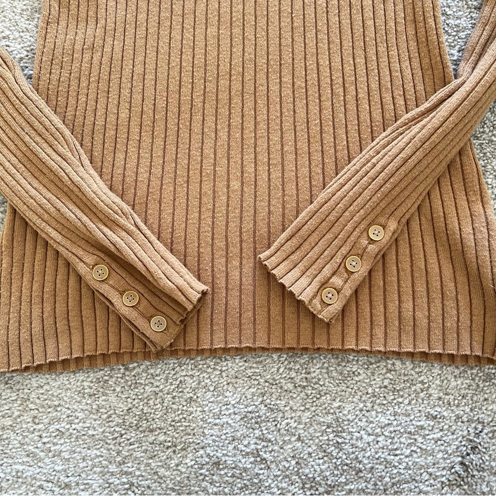 Charter Club Ribbed Fitted Cotton Tan Turtleneck Sweater - Picture 7 of 10